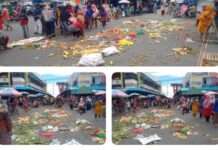 Merasa Tidak Adil Sejumlah Mama-Mama Palang Jalan Didepan Pasar Barito