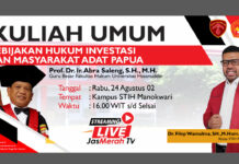 Filep Wamafma Sambut Baik Kuliah Umum Prof. Abra Saleng di STIH Manokwari