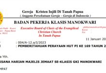 BPK GKI Manokwari Terbitkan Surat Pemberitahuan Terkait Perayaan HUT PI ke-169, Simak Selengkapnya